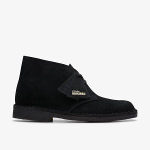 Botas Clarks Desert Boot Black Suede Mujer Negras | IQZD-68290