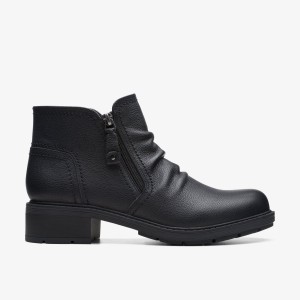 Botas Clarks Hearth Dove Black Leather Mujer Negras | UTYX-28504