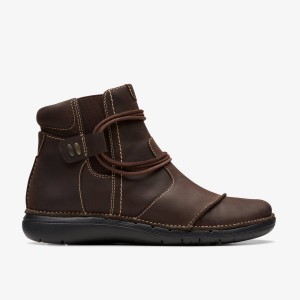 Botas Clarks Un Loop Up Dark Brown Leather Mujer Marrones Oscuro | IULK-60541