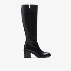 Botas Clarks Valvestino Hi Black Leather Mujer Negras | QDJF-92647