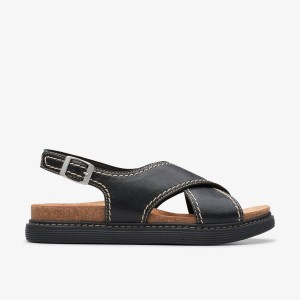 Sandalias Clarks Arwell Sling Black Leather Mujer Negras | FTSX-75068