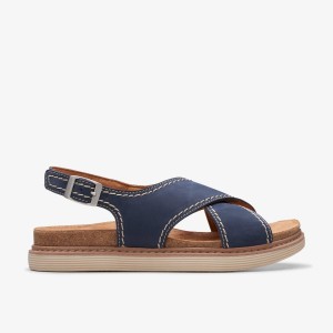 Sandalias Clarks Arwell Sling Navy Nubuck Mujer Azul Marino | OSUB-98035