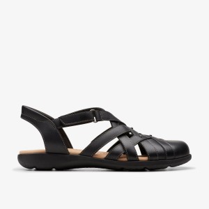 Sandalias Clarks Elizabelle Sea Black Leather Mujer Negras | SRJI-72836