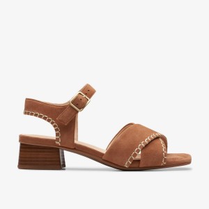 Sandalias Clarks Serina 35 Cross Tan Suede Mujer Marrones | DWTH-56319