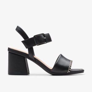 Sandalias Clarks Siara 65 Buckle Black Leather Mujer Negras | PEOY-24091