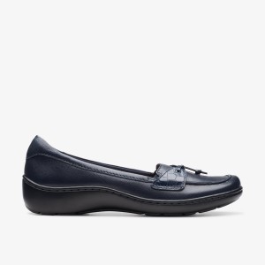 Zapatillas Sin Cordones Clarks Cora Haley Navy Leather Mujer Azul Marino | MBSC-87091