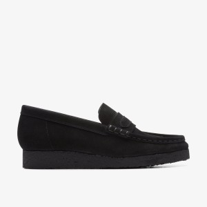 Zapatillas Sin Cordones Clarks Wallabee Loafer Black Suede Mujer Negras | KZEF-04587