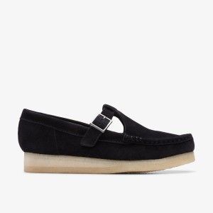 Zapatillas Sin Cordones Clarks Wallabee T-Bar Black Suede Mujer Negras | NQZF-96805