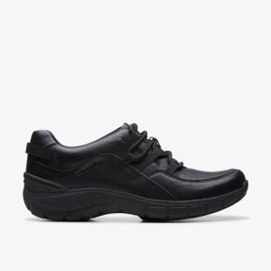 Zapatillas Sin Cordones Clarks Wave Range Black Leather Mujer Negras | QYFD-82501