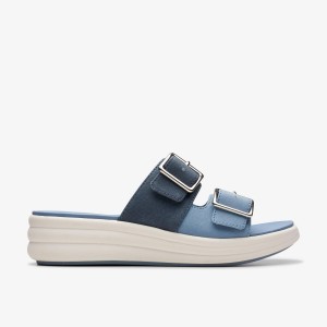 Zapatos Cuña Clarks Drift Buckle Denim Combination Mujer Azules | VXOD-08976