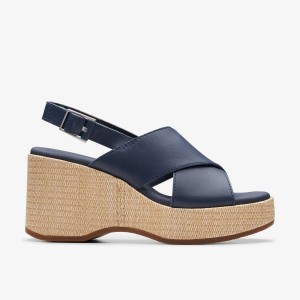 Zapatos Cuña Clarks Manon Wish Navy Leather Mujer Azul Marino | LIPD-81360