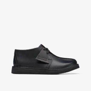 Zapatos Originales Clarks Desert Trek Older Black Leather Niños Negras | QGHY-13768