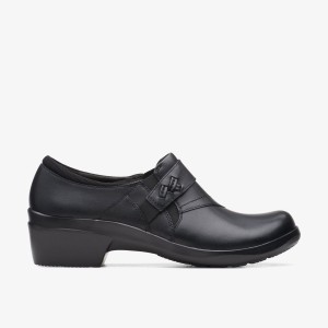 Zuecos Clarks Angie Pearl Black Leather Mujer Negras | PEWA-52840