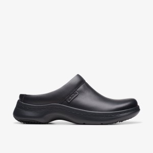 Zuecos Clarks Pro Clog Black Leather Mujer Negras | XPZV-87540