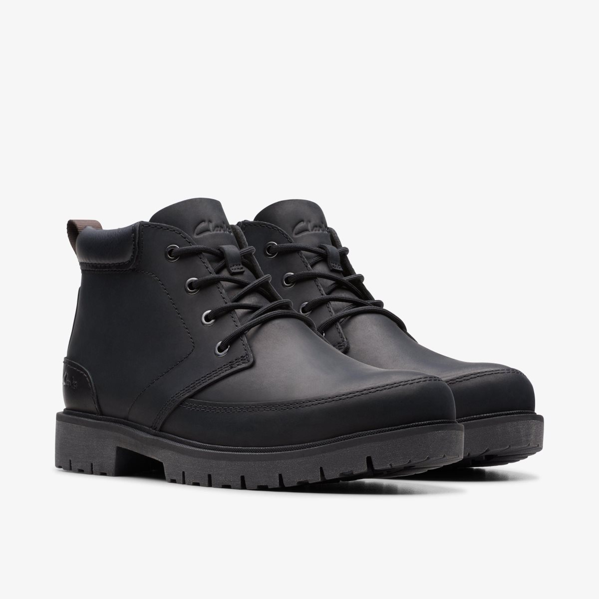 Botas Clarks Rossdale Mid Black Leather Hombre Negras | HDQZ-58906