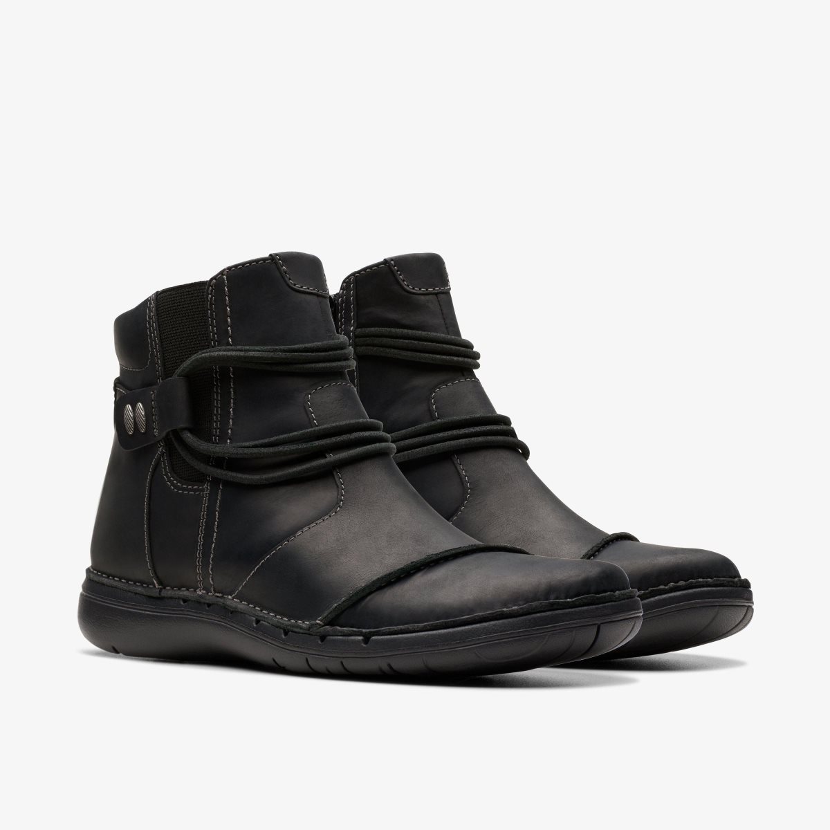 Botas Clarks Un Loop Up Black Leather Mujer Negras | XSMI-17548