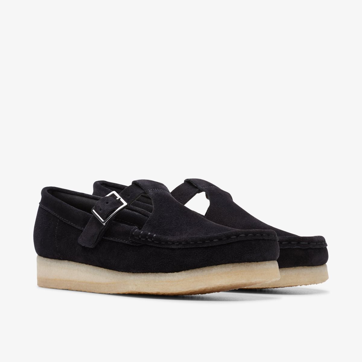 Zapatillas Sin Cordones Clarks Wallabee T-Bar Black Suede Mujer Negras | NQZF-96805