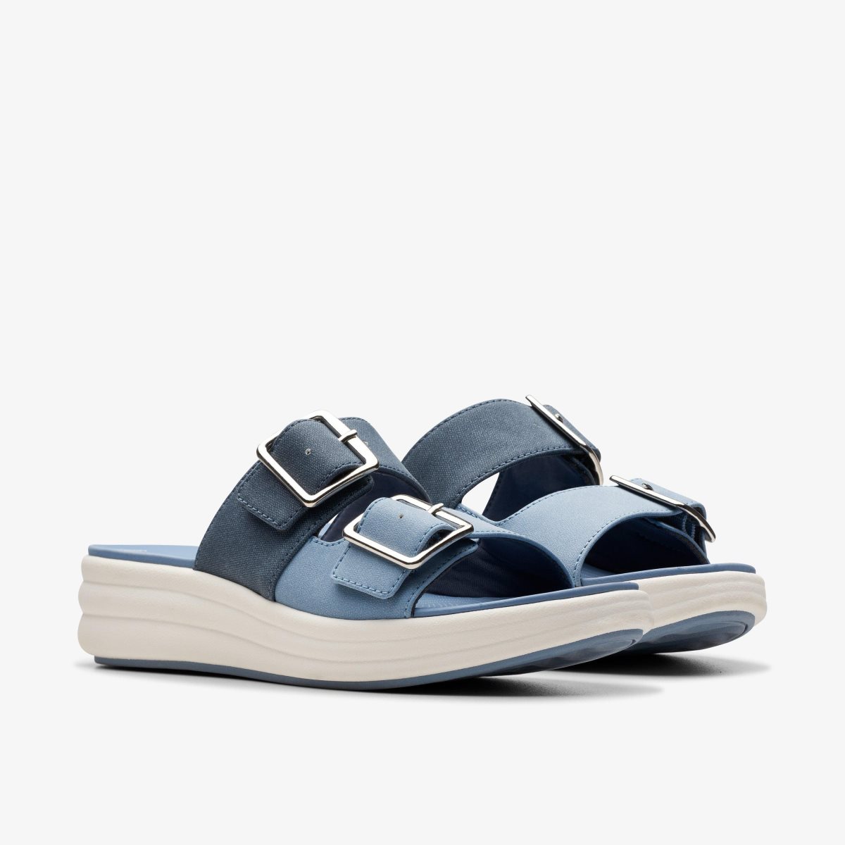 Zapatos Cuña Clarks Drift Buckle Denim Combination Mujer Azules | VXOD-08976