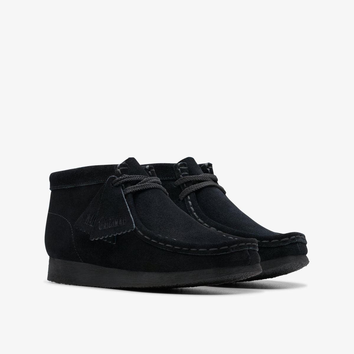 Zapatos Originales Clarks Wallabee Boot Older Black Suede Niños Negras | XIUB-30426