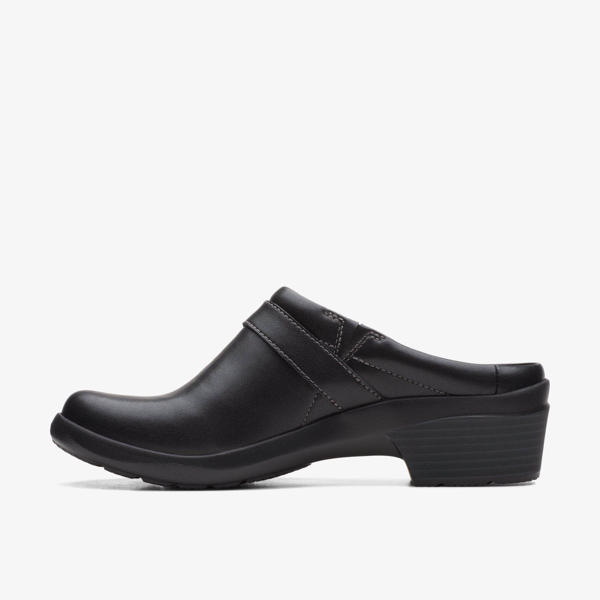 Zuecos Clarks Angie Mist Black Leather Mujer Negras | VUGM-49703