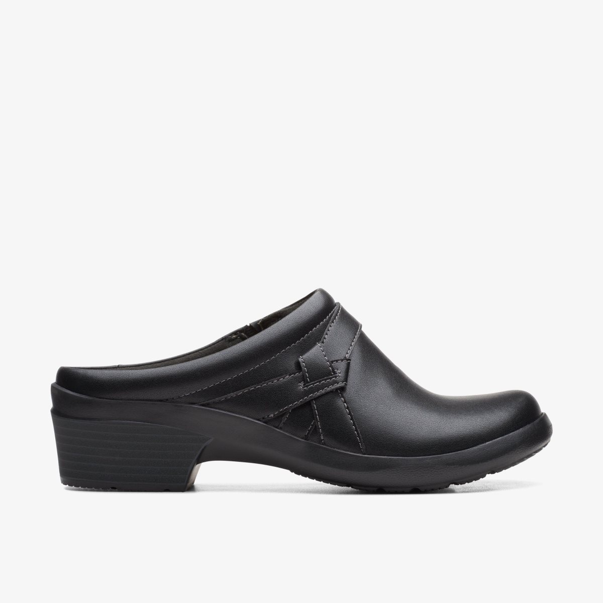 Zuecos Clarks Angie Mist Black Leather Mujer Negras | VUGM-49703